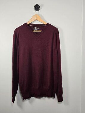 Black Brown 1826 Burgundy Merino Wool V-Neck Sweater